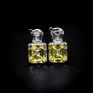 Omnia Candice Yellow Emerald Cut Clip-On Earrings in 92.5 Silver with High Quality Simulated Diamonds