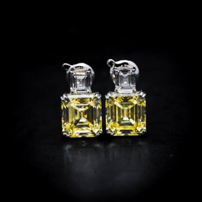 Omnia Candice Yellow Emerald Cut Clip-On Earrings in 92.5 Silver with High Quality Simulated Diamonds