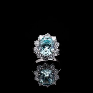 Omnia Elara Sky blue Oval Ring in 92.5 Silver with High-Quality Simulated Diamonds