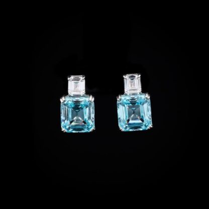 Omnia Candice Sky blue Emerald Cut Clip-On Earrings in 92.5 Silver with High Quality Simulated Diamonds - Image 6