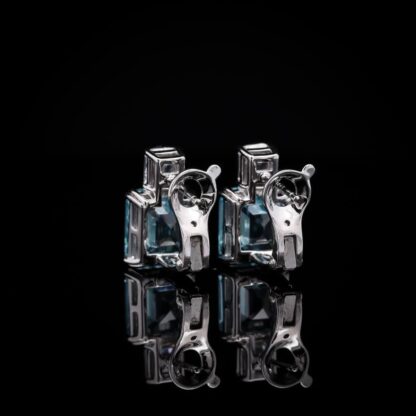 Omnia Candice Sky blue Emerald Cut Clip-On Earrings in 92.5 Silver with High Quality Simulated Diamonds - Image 3