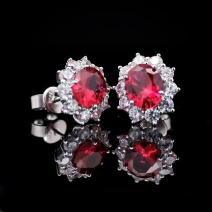 Omnia Elara Ruby Red Oval Stud Earrings in 92.5 Silver with High-Quality Simulated Diamonds - Image 5