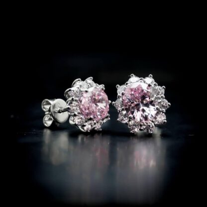 Omnia Elara Pink Oval Stud Earrings in 92.5 Silver with High-Quality Simulated Diamonds - Image 3