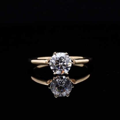Omnia Lina Golden Solitaire Ring in 92.5 Silver with High-Quality Simulated Diamonds and Sleek Minimalist Design