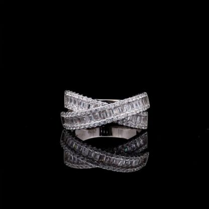 Omnia Dana Silver Criss-Cross Ring in 92.5 Silver with High-Quality Simulated Diamonds - Image 6