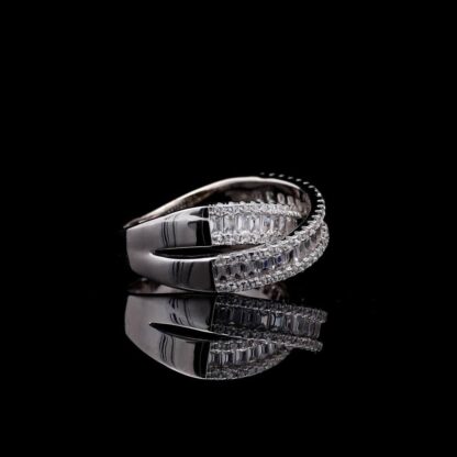 Omnia Dana Silver Criss-Cross Ring in 92.5 Silver with High-Quality Simulated Diamonds - Image 5