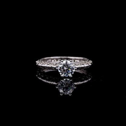 Omnia Farah Solitaire Engagement Ring in 92.5 Silver with High-Quality Simulated Diamonds and Intricate Band Design - Image 3