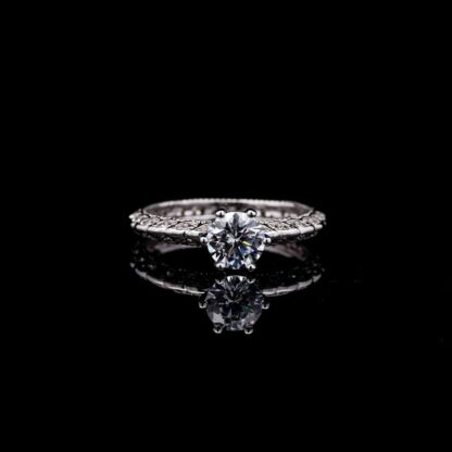 Omnia Farah Solitaire Engagement Ring in 92.5 Silver with High-Quality Simulated Diamonds and Intricate Band Design - Image 4