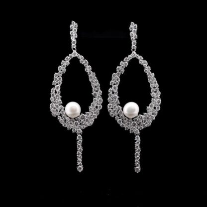 Omnia Samar Teardrop Pearl Earrings with Intricate Design in 92.5 Silver and High-Quality Simulated Diamonds - Image 4