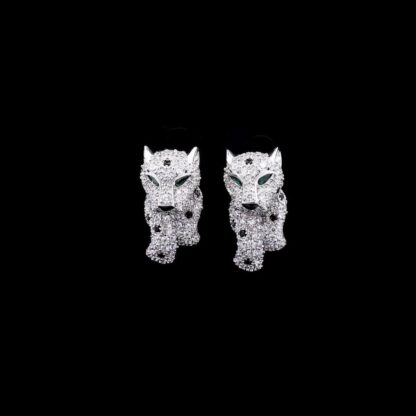 Omnia Salma Panther Design Earrings with Emerald Accents in 92.5 Silver and High-Quality Simulated Diamonds - Image 3