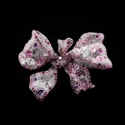 Omnia Clara Bow Brooch with Multi-Color Stones in High-Quality Simulated Diamonds - Image 2