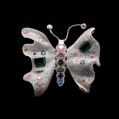 Omnia Leona Butterfly Brooch in 92.5 Silver with High-Quality Simulated Diamonds and Multi-Color Stones - Image 2