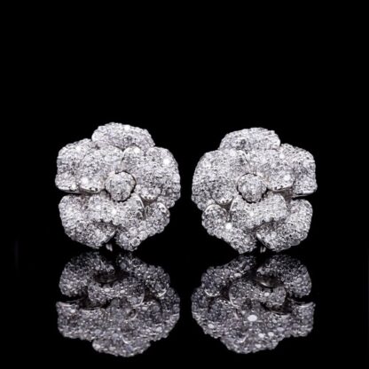 Omnia White Rose Stud Earrings with High-Quality Simulated Diamonds in 92.5 Silver