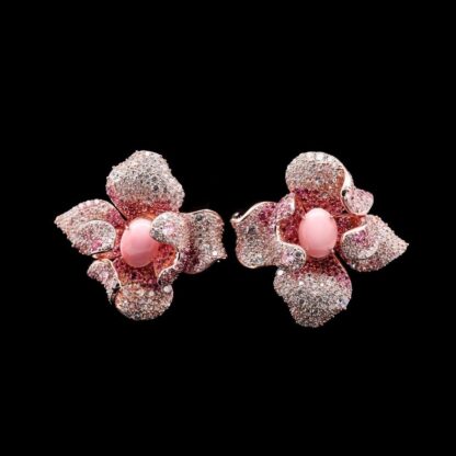 Omnia Pink Orchid Earrings in 92.5 Silver with High Quality Simulated Diamonds and Pink Stone Center