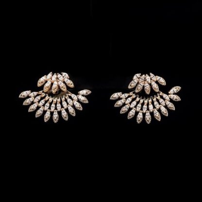Omnia Yara Golden Radiant Fan-Design Earrings with High-Quality Zircon Stones in Gold-Plated Finish