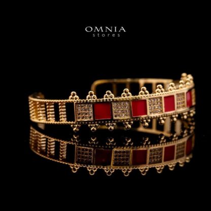 Omnia Noor Gold-Plated Bracelet and Ring Set with Red Square-Cut and Round-Cut High-Quality Zircon Stones in Elegant Design - Image 2