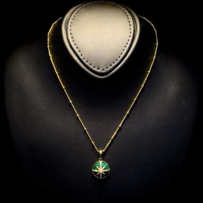 Omnia Afiya Necklace in Malachite Stone in High Quality Zircon Stone in Rhodium Plated - Image 2