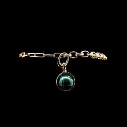 Omnia Nashita Bracelet in Malachite Stone in High Quality Zircon Stone in Rhodium Plated - Image 4
