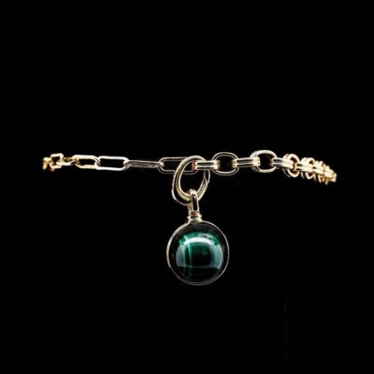 Omnia Nashita Bracelet in Malachite Stone in High Quality Zircon Stone in Rhodium Plated - Image 3