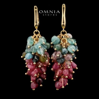 Omnia Aurora Tourmaline Cluster Drop Earrings in 92.5 Silver with Gold Plated Finish