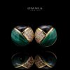 Omnia Selene Malachite and Black Agate Geometric Stud Earrings with Zircon Accents in Brass with Gold Plated Finish