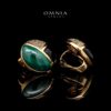 Omnia Selene Malachite and Black Agate Geometric Stud Earrings with Zircon Accents in Brass with Gold Plated Finish - Image 2