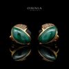 Omnia Selene Malachite and Black Agate Geometric Stud Earrings with Zircon Accents in Brass with Gold Plated Finish - Image 3