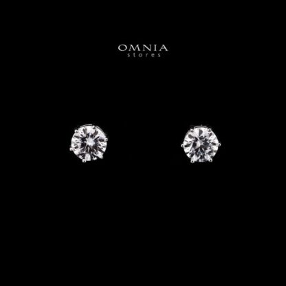 Omnia Classic Solitaire Stud Earrings in 925 Sterling Silver with High-Quality Iced Cut Stones - Image 2