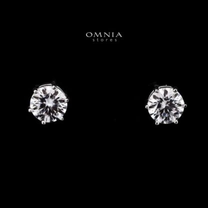 Omnia Classic Solitaire Stud Earrings in 925 Sterling Silver with High-Quality Iced Cut Stones