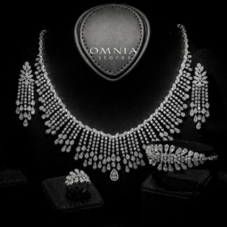 Omnia Elvina White Luxury Bridal Full Set in High Quality Zircon Stone in Rhodium Plated