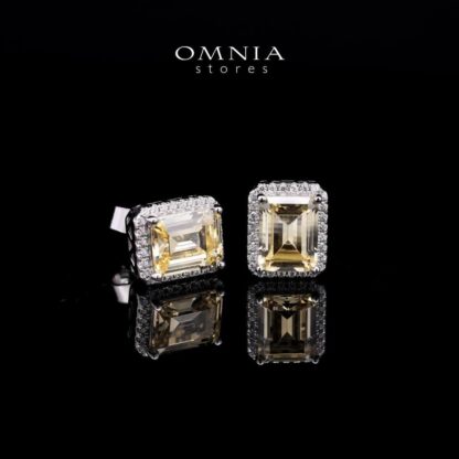 Omnia Adara Yellow Emerald-Cut Earrings in 925 Sterling Silver with High-Quality Simulated Diamonds - Image 2