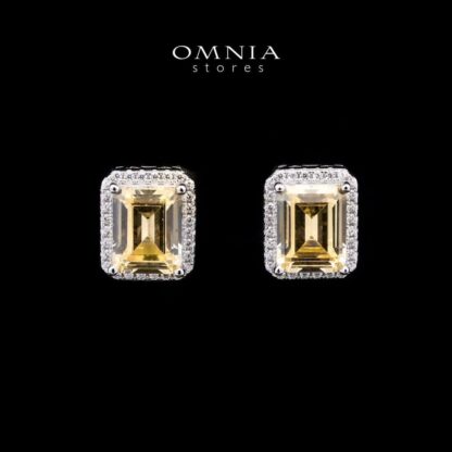 Omnia Adara Yellow Emerald-Cut Earrings in 925 Sterling Silver with High-Quality Simulated Diamonds