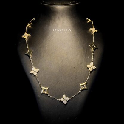 Omnia Golden Clove Long Chain Necklace in 100cm with High-Quality Simulated Diamonds Gold Plated - Image 2