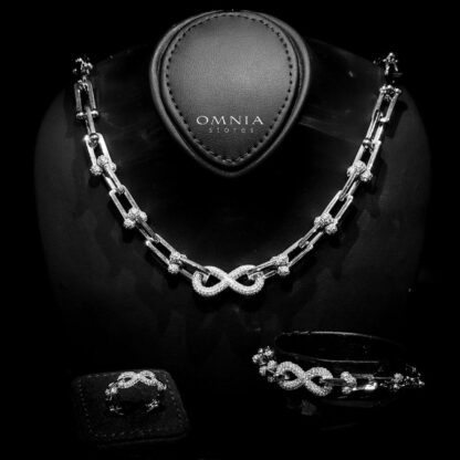 Omnia Infinity Chains Bridal Full Set with High-Quality Simulated Diamonds Rhodium Plated