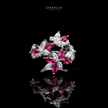 Omnia Abla Maroon Bridal Set in 925 Silver with Marquise and Pear-Cut High-Quality Simulated Diamonds - Image 7