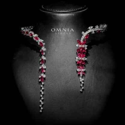 Omnia Abla Maroon Bridal Set in 925 Silver with Marquise and Pear-Cut High-Quality Simulated Diamonds - Image 3
