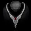 Omnia Abir Maroon Bridal Necklace & Earrings Set in 925 Silver with Pear and Marquise-Cut High-Quality Simulated Diamonds - Image 2