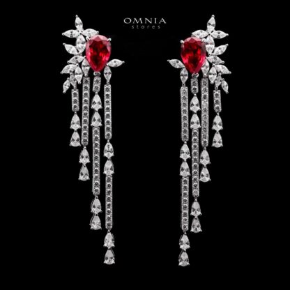 Omnia Abir Maroon Bridal Necklace & Earrings Set in 925 Silver with Pear and Marquise-Cut High-Quality Simulated Diamonds - Image 4
