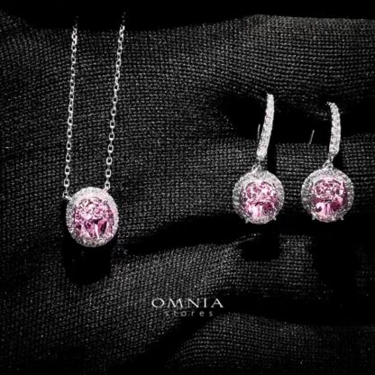 Omnia Valeria Pink Set in 92.5 Silver with High-Quality Ice Cut Stones