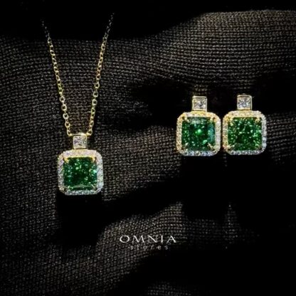Omnia Gabriela Gold and Green Set in 92.5 Silver with High-Quality Ice Cut Stones