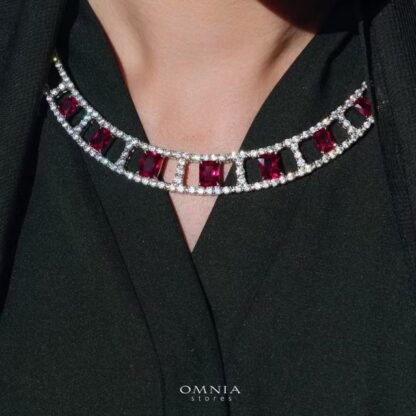 Omnia Alessandra Red Necklace in 925 Silver with Emerald-Cut High-Quality Simulated Diamonds - Image 2