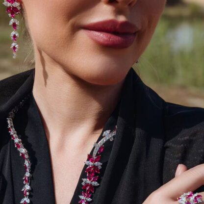 Omnia Abla Maroon Bridal Set in 925 Silver with Marquise and Pear-Cut High-Quality Simulated Diamonds - Image 4