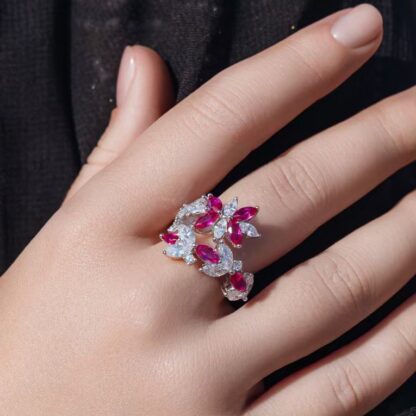 Omnia Abla Maroon Bridal Set in 925 Silver with Marquise and Pear-Cut High-Quality Simulated Diamonds - Image 8