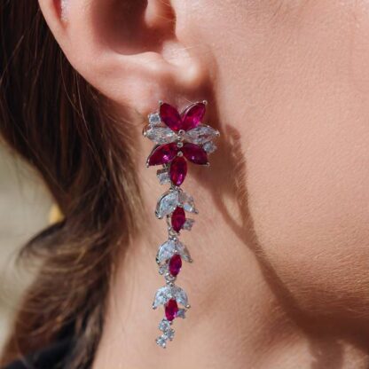 Omnia Abla Maroon Bridal Set in 925 Silver with Marquise and Pear-Cut High-Quality Simulated Diamonds - Image 6