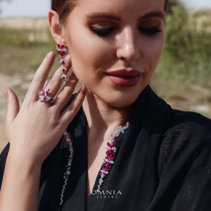 Omnia Abla Maroon Bridal Set in 925 Silver with Marquise and Pear-Cut High-Quality Simulated Diamonds - Image 2