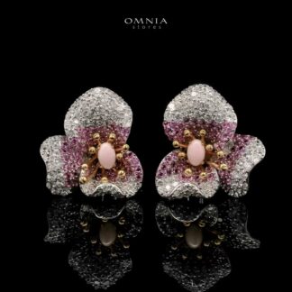 Omnia Amatullah Floral Earrings in 92.5 Silver with High Quality Simulated Diamonds