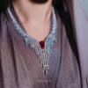 Omnia Abir Maroon Bridal Necklace & Earrings Set in 925 Silver with Pear and Marquise-Cut High-Quality Simulated Diamonds - Image 6