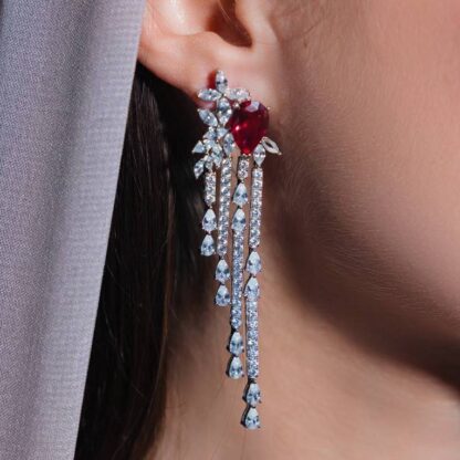 Omnia Abir Maroon Bridal Necklace & Earrings Set in 925 Silver with Pear and Marquise-Cut High-Quality Simulated Diamonds - Image 5