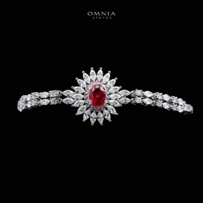 Omnia Asmaa Maroon Bridal Full Set with Sparkling Zircon Stones in High-Quality Rhodium Plated Finish - Image 3