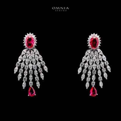 Omnia Asmaa Maroon Bridal Full Set with Sparkling Zircon Stones in High-Quality Rhodium Plated Finish - Image 5